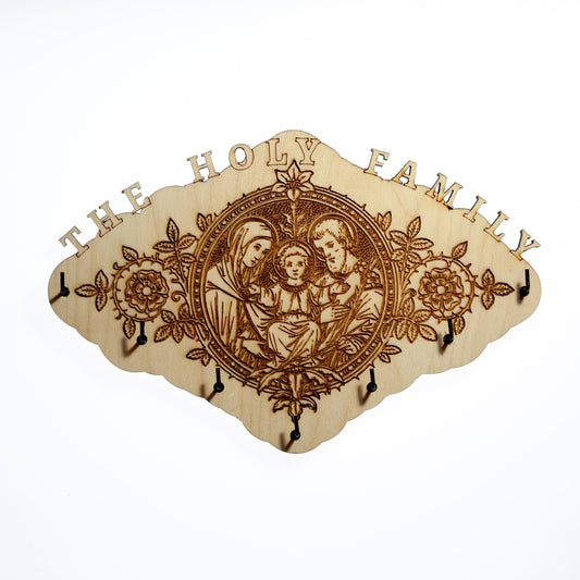 Holy Family Rosary Hanger, 7 Rosary Hooks, 9 x 6 Inches, Made in the USA, Holy Family of Jesus, Mary and Joseph, Catholic Living