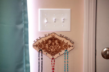 Holy Family Rosary Hanger, 7 Rosary Hooks, 9 x 6 Inches, Made in the USA, Holy Family of Jesus, Mary and Joseph, Catholic Living