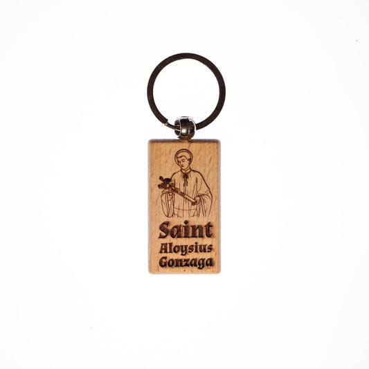Saint Aloysius Gonzaga, Solid Wood Keychain, Engraved in the USA, Catholic