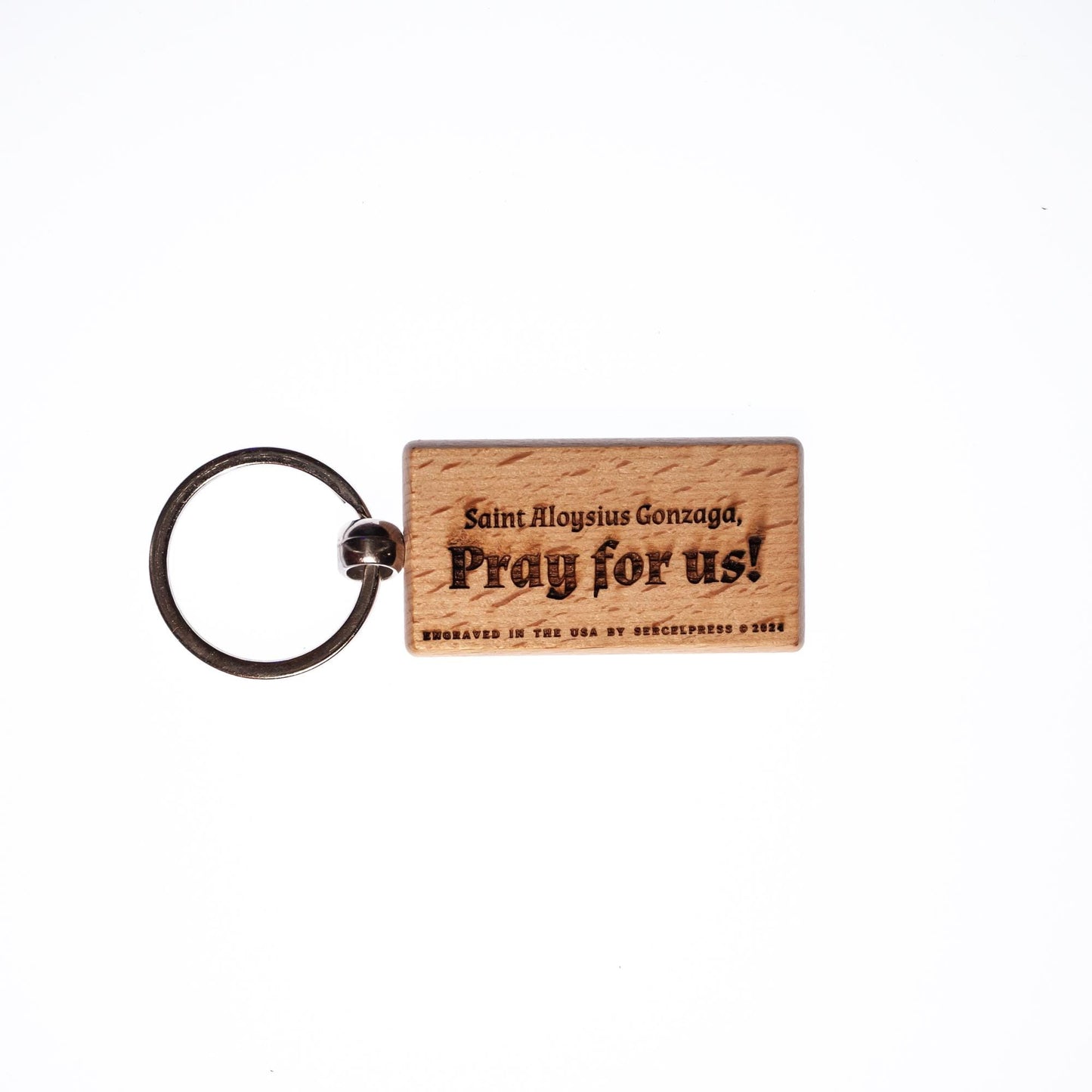 Saint Aloysius Gonzaga, Hand-Colored, Solid Wood Keychain, Engraved in the USA, Catholic