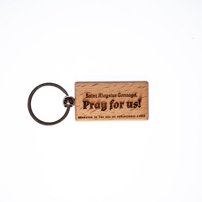 Saint Aloysius Gonzaga, Hand-Colored, Solid Wood Keychain, Engraved in the USA, Catholic