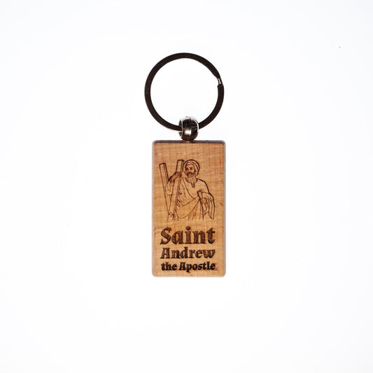 Saint Andrew the Apostle, Solid Wood Keychain, Engraved in the USA, Catholic