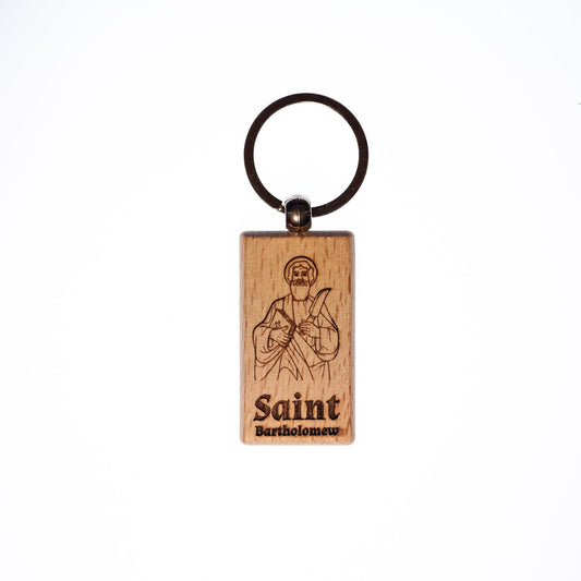 Saint Bartholomew, Solid Wood Keychain, Engraved in the USA, Catholic
