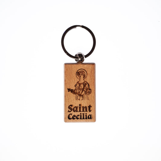 Saint Cecilia, Solid Wood Keychain, Engraved in the USA, Catholic