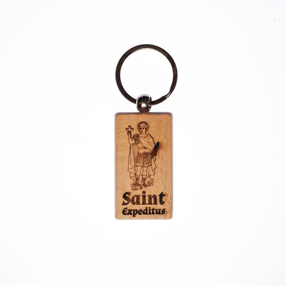 Saint Expeditus, Solid Wood Keychain, Engraved in the USA, Catholic