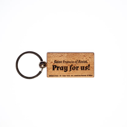 Saint Francis of Assisi, Solid Wood Keychain, Engraved in the USA, Catholic