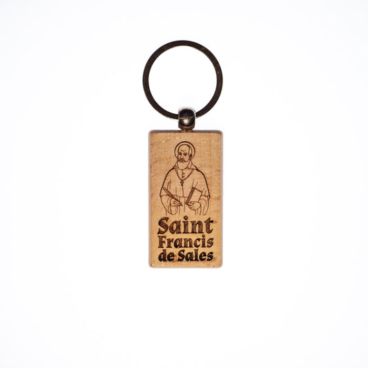 Saint Francis de Sales, Solid Wood Keychain, Engraved in the USA, Catholic