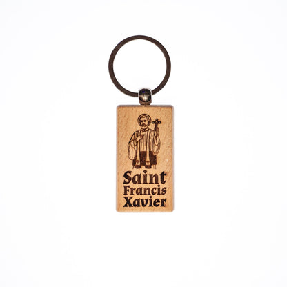 Saint Francis Xavier, Solid Wood Keychain, Engraved in the USA, Catholic