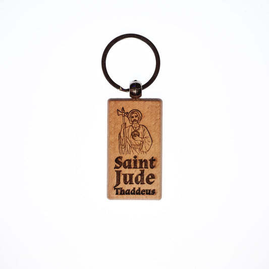 Saint Jude Thaddeus, Solid Wood Keychain, Engraved in the USA, Catholic