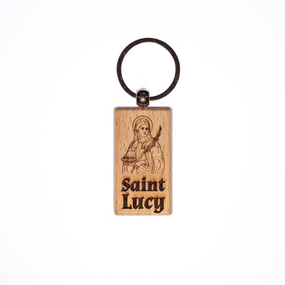 Saint Lucy, Solid Wood Keychain, Engraved in the USA, Catholic