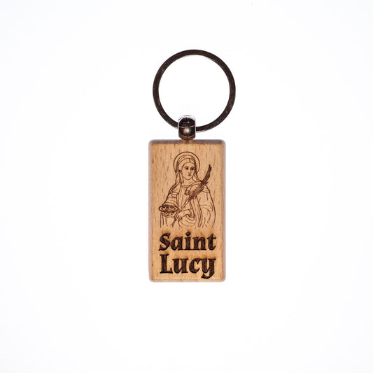Saint Lucy, Solid Wood Keychain, Engraved in the USA, Catholic