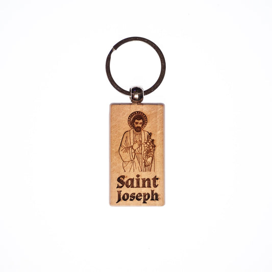 Saint Joseph, Solid Wood Keychain, Engraved in the USA, Catholic