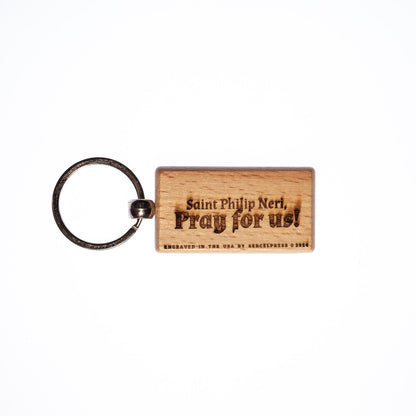 Saint Philip Neri, Solid Wood Keychain, Engraved in the USA, Catholic