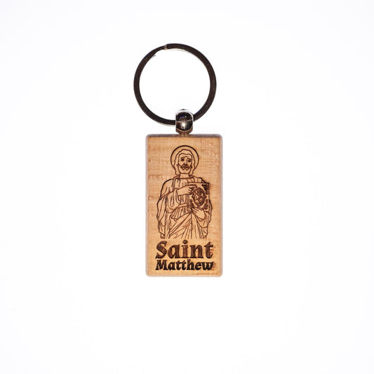 Saint Matthew, Solid Wood Keychain, Engraved in the USA, Catholic