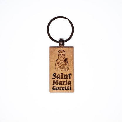Saint Maria Goretti, Solid Wood Keychain, Engraved in the USA, Catholic