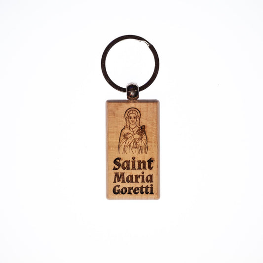 Saint Maria Goretti, Solid Wood Keychain, Engraved in the USA, Catholic
