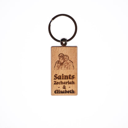 Saints Zechariah & Elizabeth, Solid Wood Keychain, Engraved in the USA, Catholic