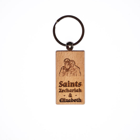 Saints Zechariah & Elizabeth, Solid Wood Keychain, Engraved in the USA, Catholic