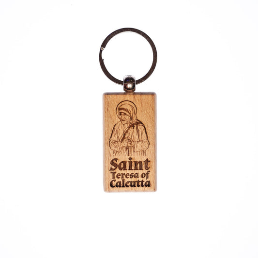 Saint Teresa of Calcutta, Mother Teresa, Solid Wood Keychain, Engraved in the USA, Catholic