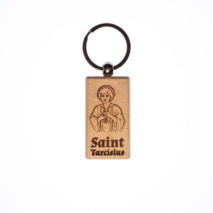 Saint Tarcisius, Solid Wood Keychain, Engraved in the USA, Catholic