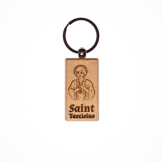 Saint Tarcisius, Solid Wood Keychain, Engraved in the USA, Catholic
