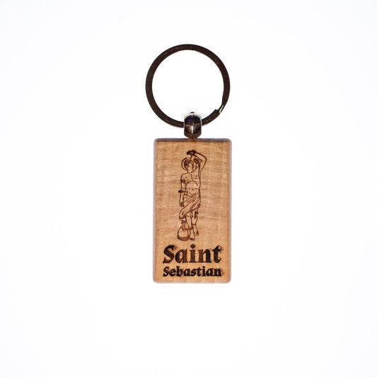 Saint Sebastian, Solid Wood Keychain, Engraved in the USA, Catholic