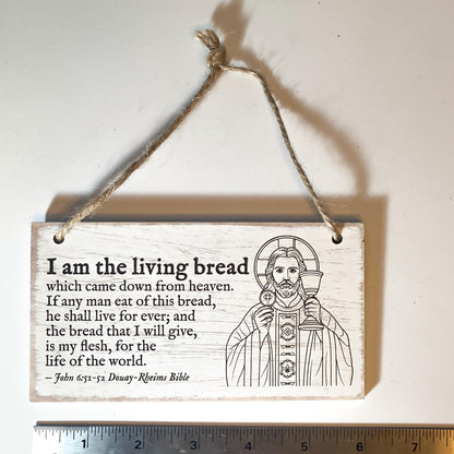 I Am The Living Bread, John 6, Eucharistic Wall Art With Icon, Small, Engraved in the USA, Catholic Living