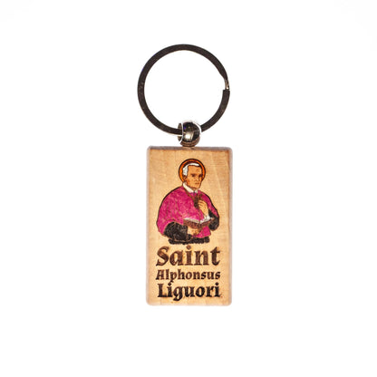 Saint Alphonsus Liguori, Hand-Colored, Solid Wood Keychain, Engraved in the USA, Catholic