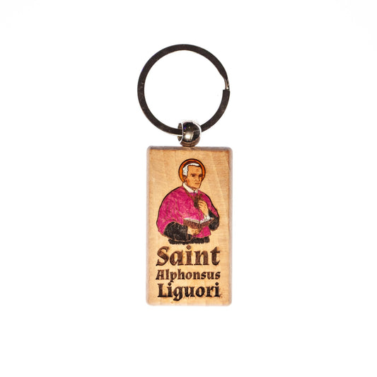 Saint Alphonsus Liguori, Hand-Colored, Solid Wood Keychain, Engraved in the USA, Catholic