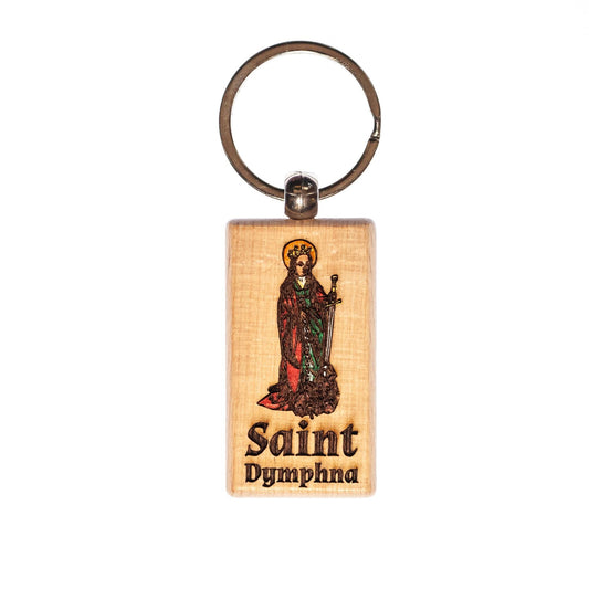 Saint Dymphna, Hand-Colored, Solid Wood Keychain, Engraved in the USA, Catholic