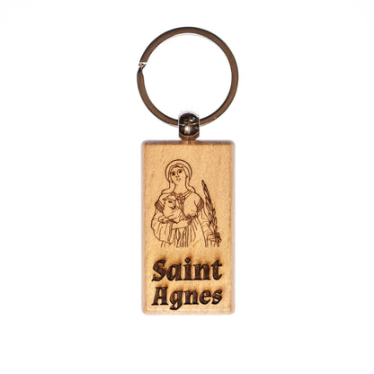 Saint Agnes, Solid Wood Keychain, Engraved in the USA, Catholic