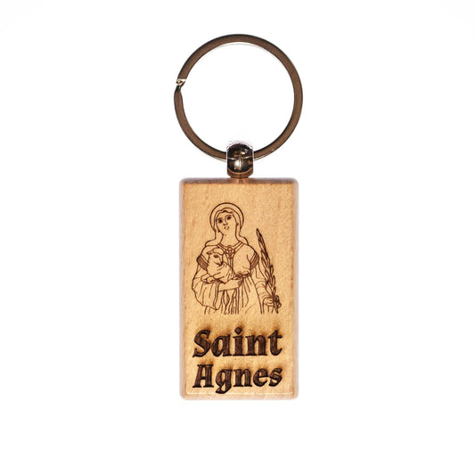 Saint Agnes, Solid Wood Keychain, Engraved in the USA, Catholic