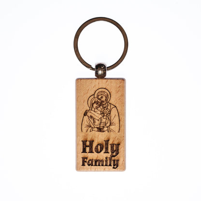 The Holy Family, Solid Wood Keychain, Engraved in the USA, Catholic