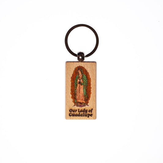 Our Lady of Guadalupe, Hand-Colored, Solid Wood Keychain, Engraved in the USA, Catholic