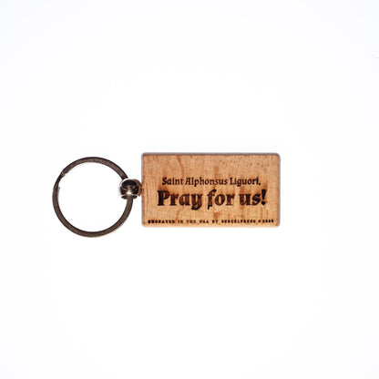 Saint Alphonsus Liguori, Solid Wood Keychain, Engraved in the USA, Catholic