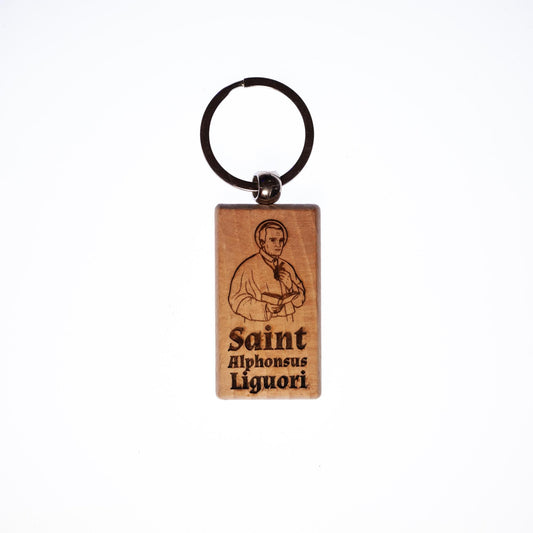 Saint Alphonsus Liguori, Solid Wood Keychain, Engraved in the USA, Catholic