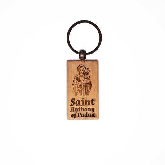 Saint Anthony of Padua, Solid Wood Keychain, Engraved in the USA, Catholic