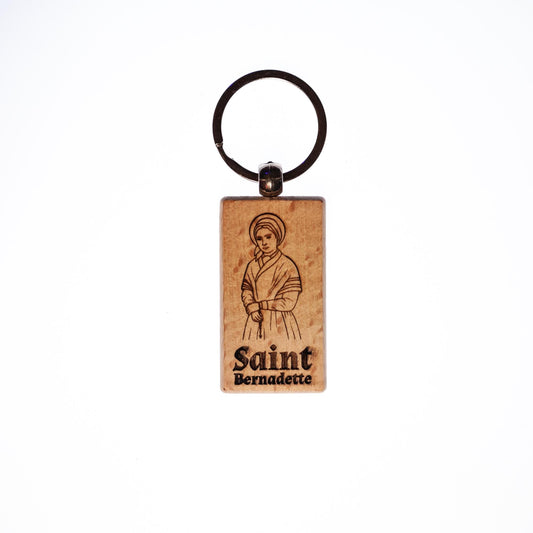 Saint Bernadette, Solid Wood Keychain, Engraved in the USA, Catholic