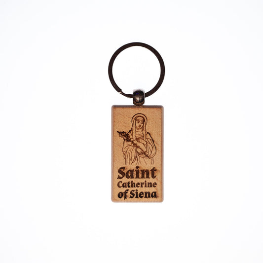 Saint Catherine of Siena, Solid Wood Keychain, Engraved in the USA, Catholic