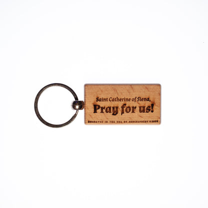 Saint Catherine of Siena, Solid Wood Keychain, Engraved in the USA, Catholic