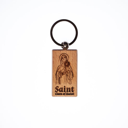 Saint Clare of Assisi, Solid Wood Keychain, Engraved in the USA, Catholic