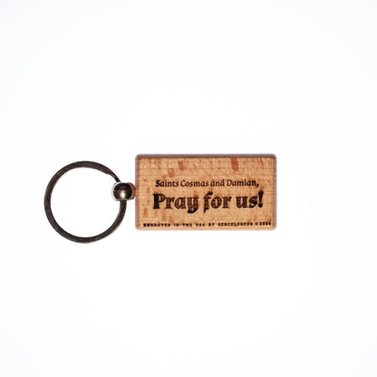 Saints Cosmas & Damian, Solid Wood Keychain, Engraved in the USA, Catholic