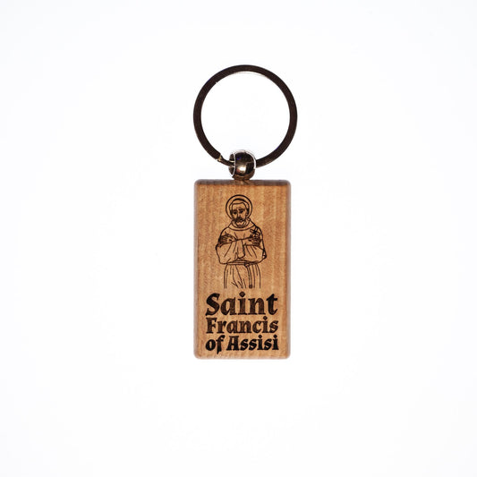 Saint Francis of Assisi, Solid Wood Keychain, Engraved in the USA, Catholic