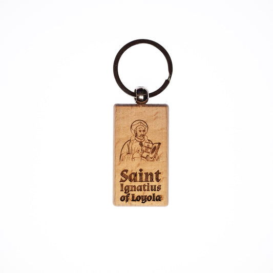 Saint Ignatius of Loyola, Solid Wood Keychain, Engraved in the USA, Catholic