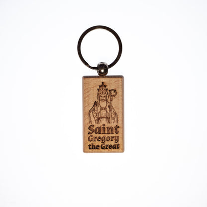 Saint Gregory the Great, Solid Wood Keychain, Engraved in the USA, Catholic