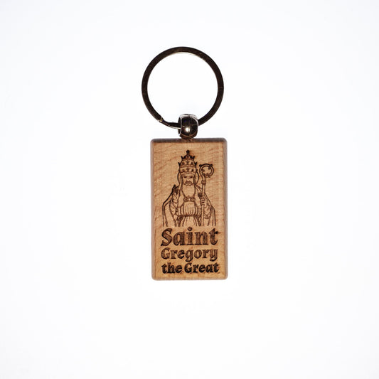 Saint Gregory the Great, Solid Wood Keychain, Engraved in the USA, Catholic