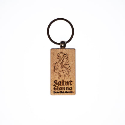 Saint Gianna Beretta Molla, Solid Wood Keychain, Engraved in the USA, Catholic