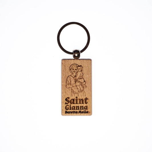 Saint Gianna Beretta Molla, Solid Wood Keychain, Engraved in the USA, Catholic