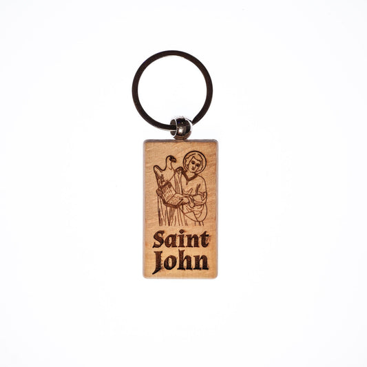 Saint John, Solid Wood Keychain, Engraved in the USA, Catholic