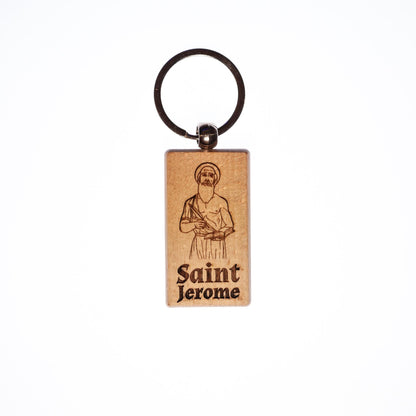 Saint Jerome, Solid Wood Keychain, Engraved in the USA, Catholic